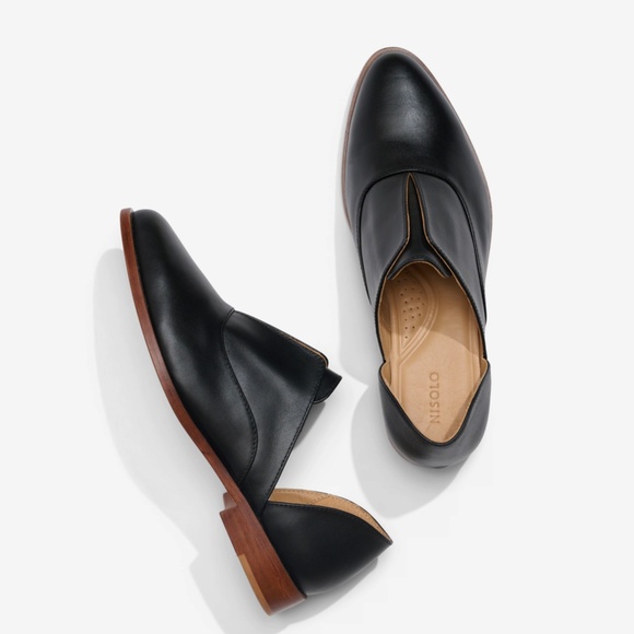 NISOLO Black Leather Emma D'Orsay Oxford Classic Flat Shoes - Picture 1 of 16